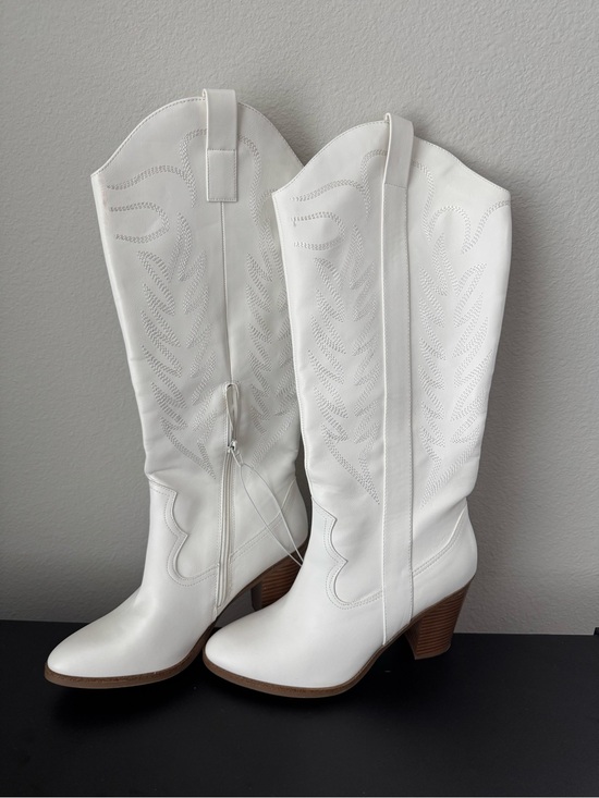 Altar'd State Shoes - Altar'd State White Knee-High Western Heeled Boots